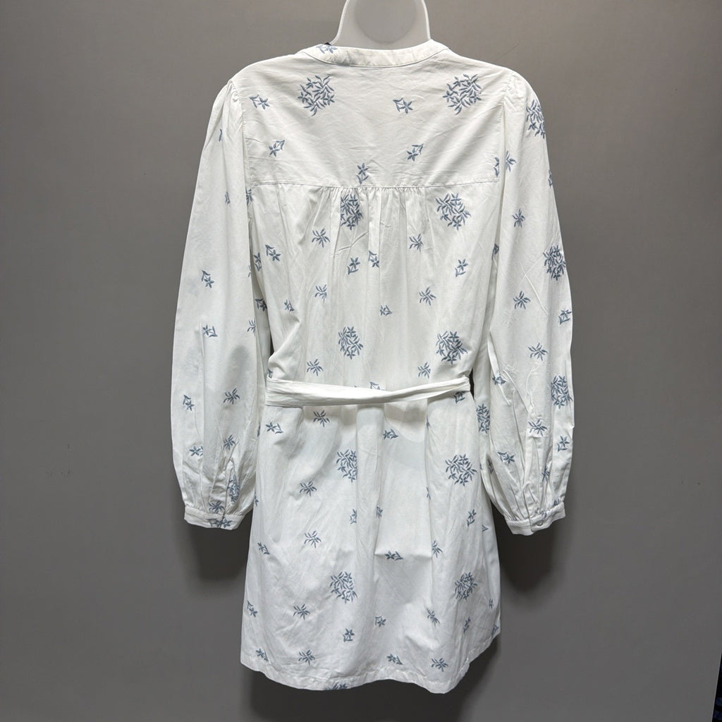 B.Young White Embroidered Floral Tie Waist Shirt Dress Size 36 NWT