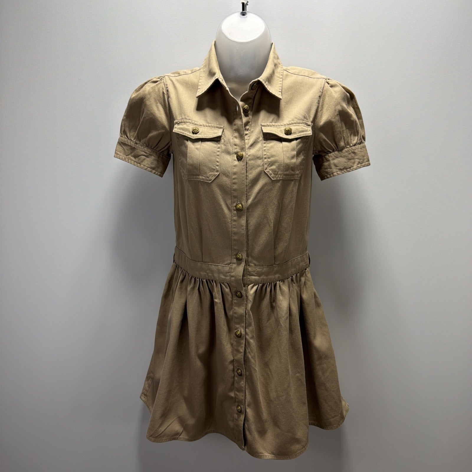 Polo Ralph Lauren Girls 12 Beige Solid Twill Collared Shirt Dress Button Front