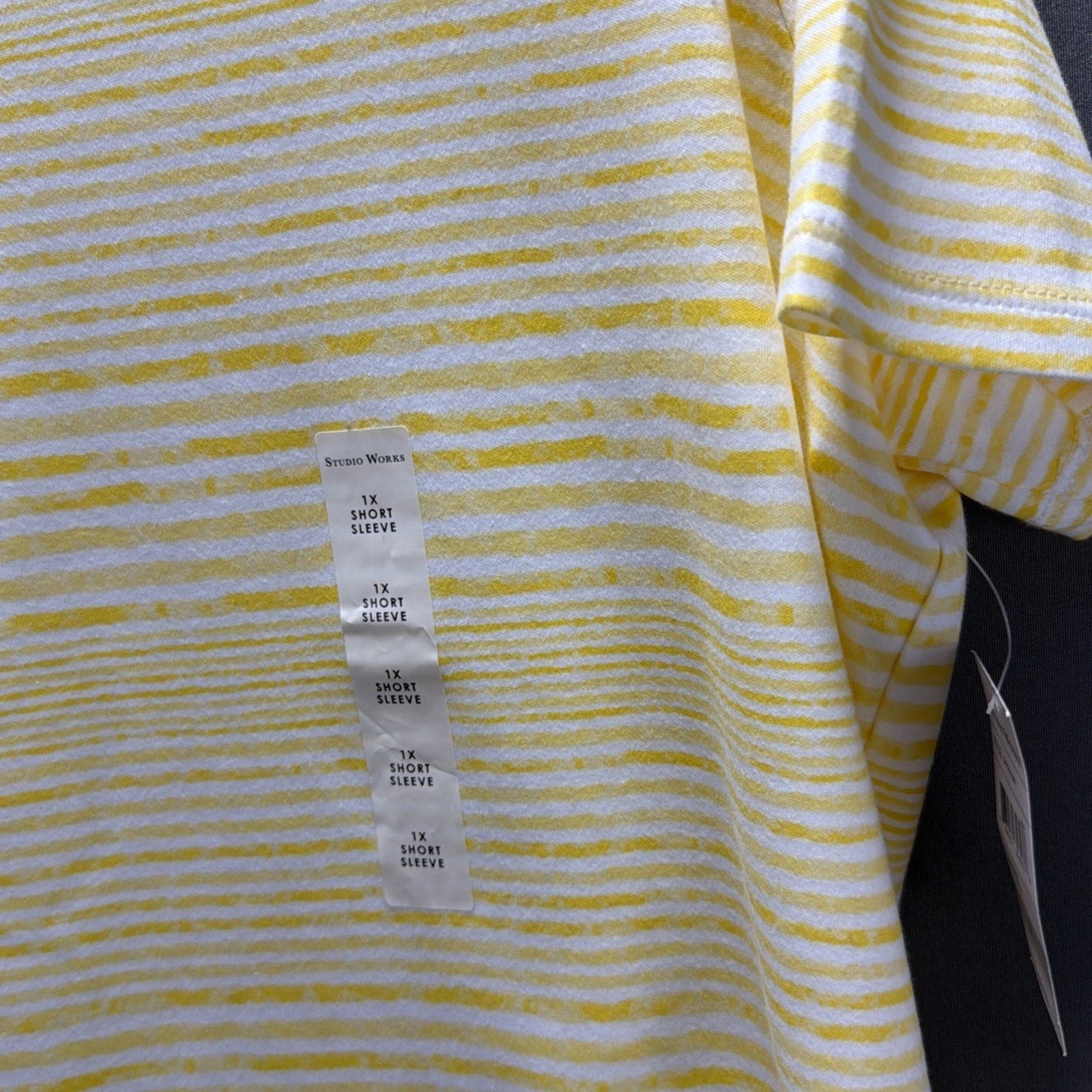 Studio Works women Yellow White Stripe Studio Tee Shirt Top size Plus Sz 1X NWT