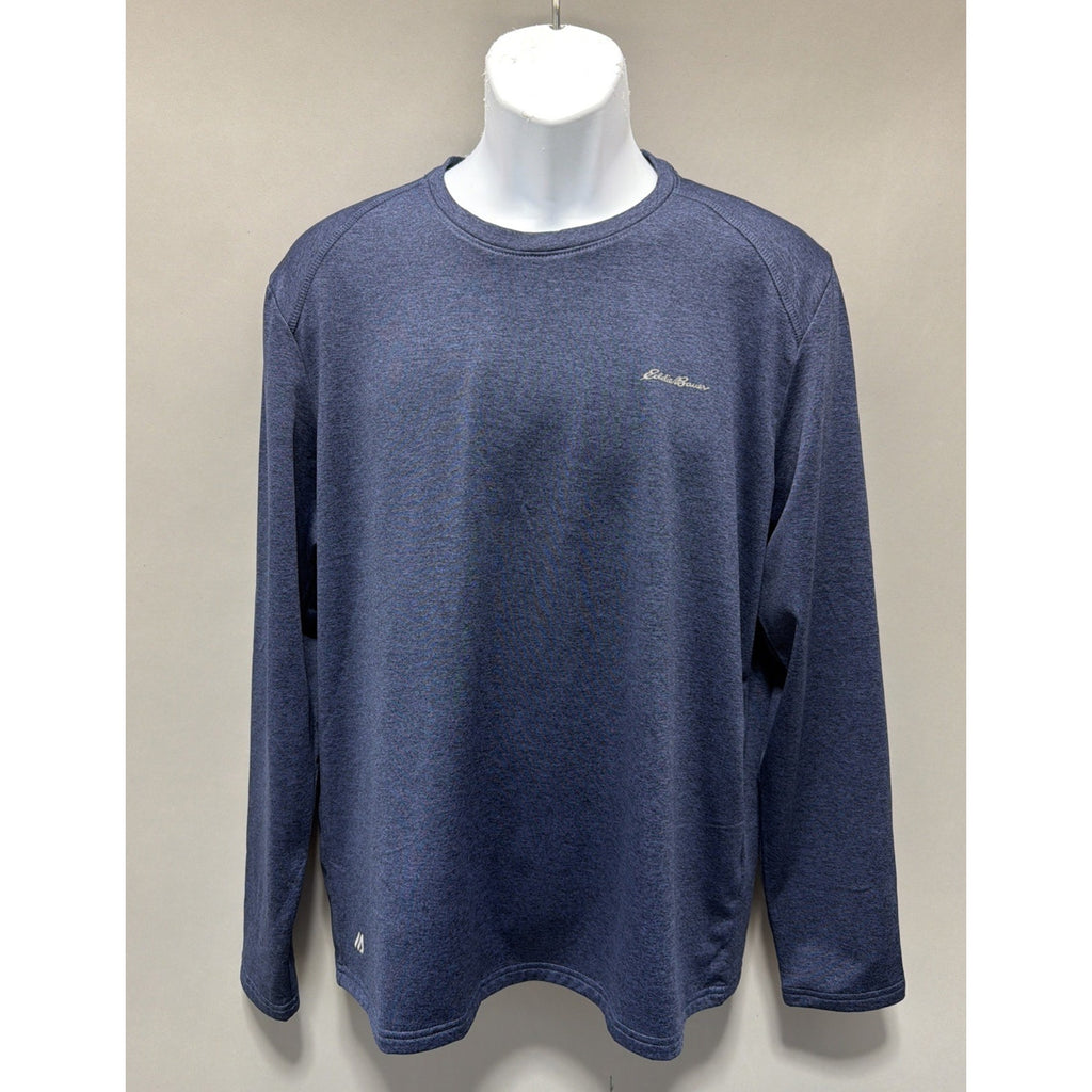 Eddie Bauer Heathered Blue Free Dry Motion Crew Neck Long Sleeve Mens L