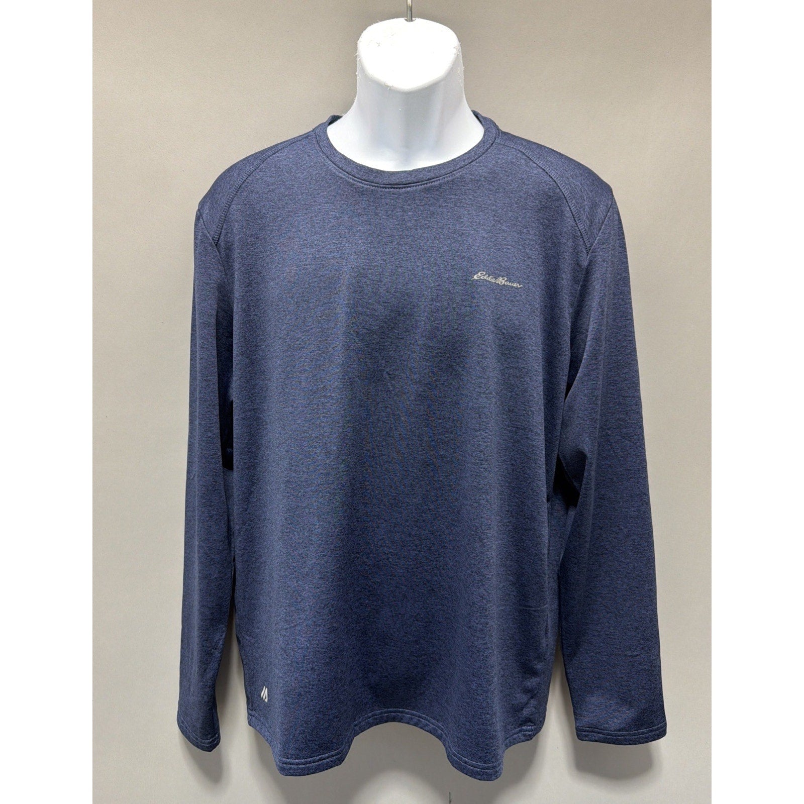 Eddie Bauer Heathered Blue Free Dry Motion Crew Neck Long Sleeve Mens L