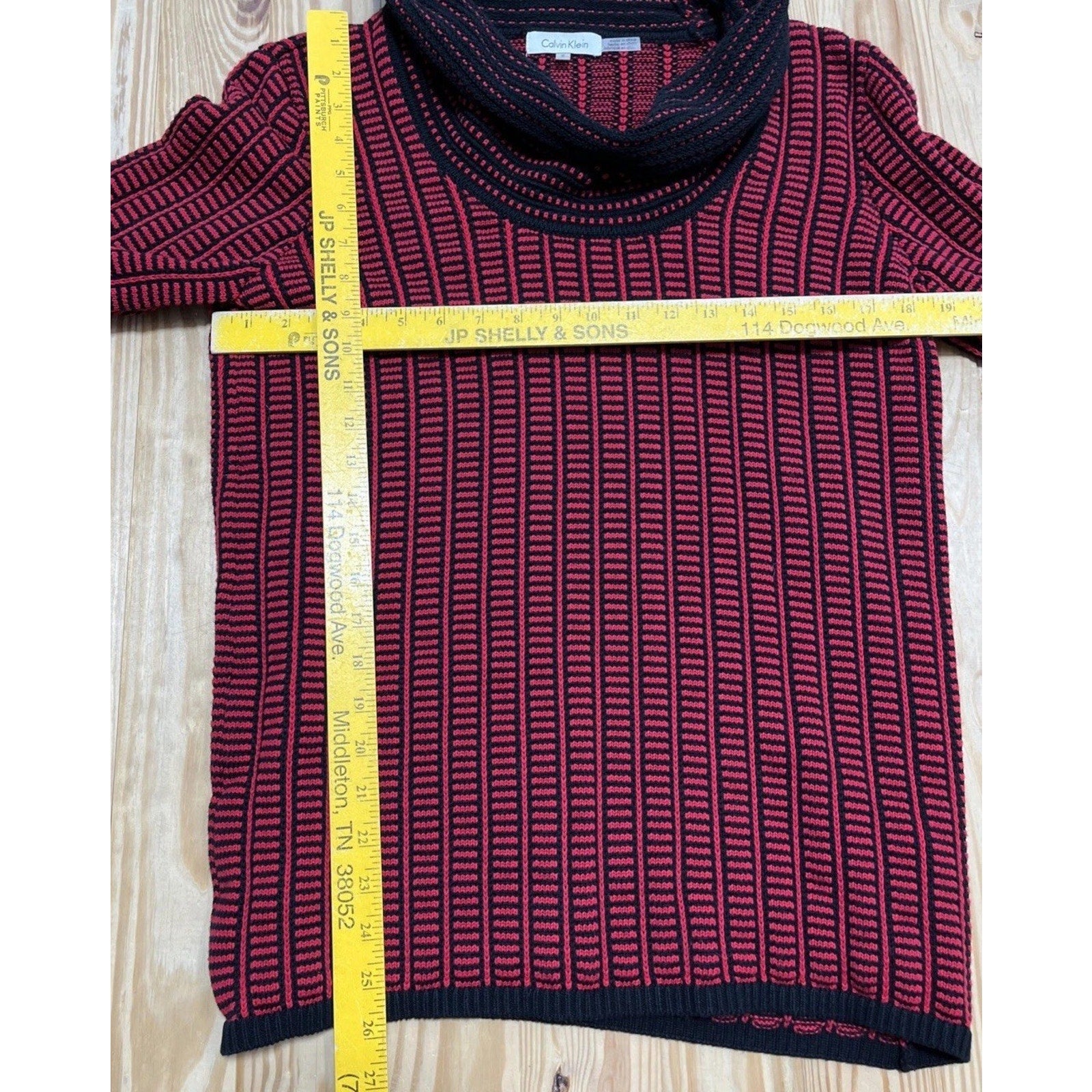 Calvin Klein Red & Black Cowl Neck Pullover Sweater Cotton Women’s M Preowned