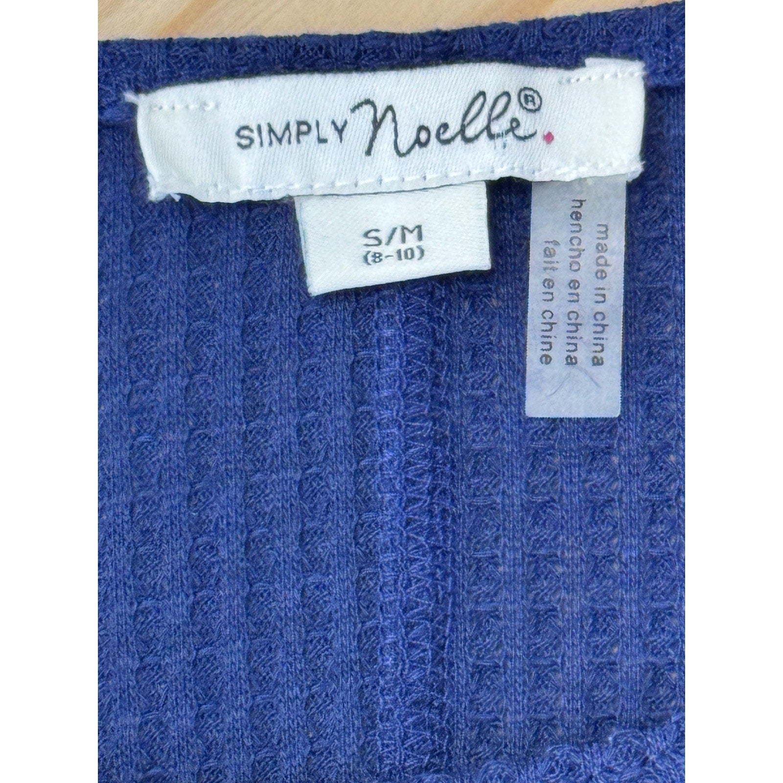 Simply Noelle Pullover Long Sleeve Sweater Navy Eyelets Stretch Women’s Size S/M