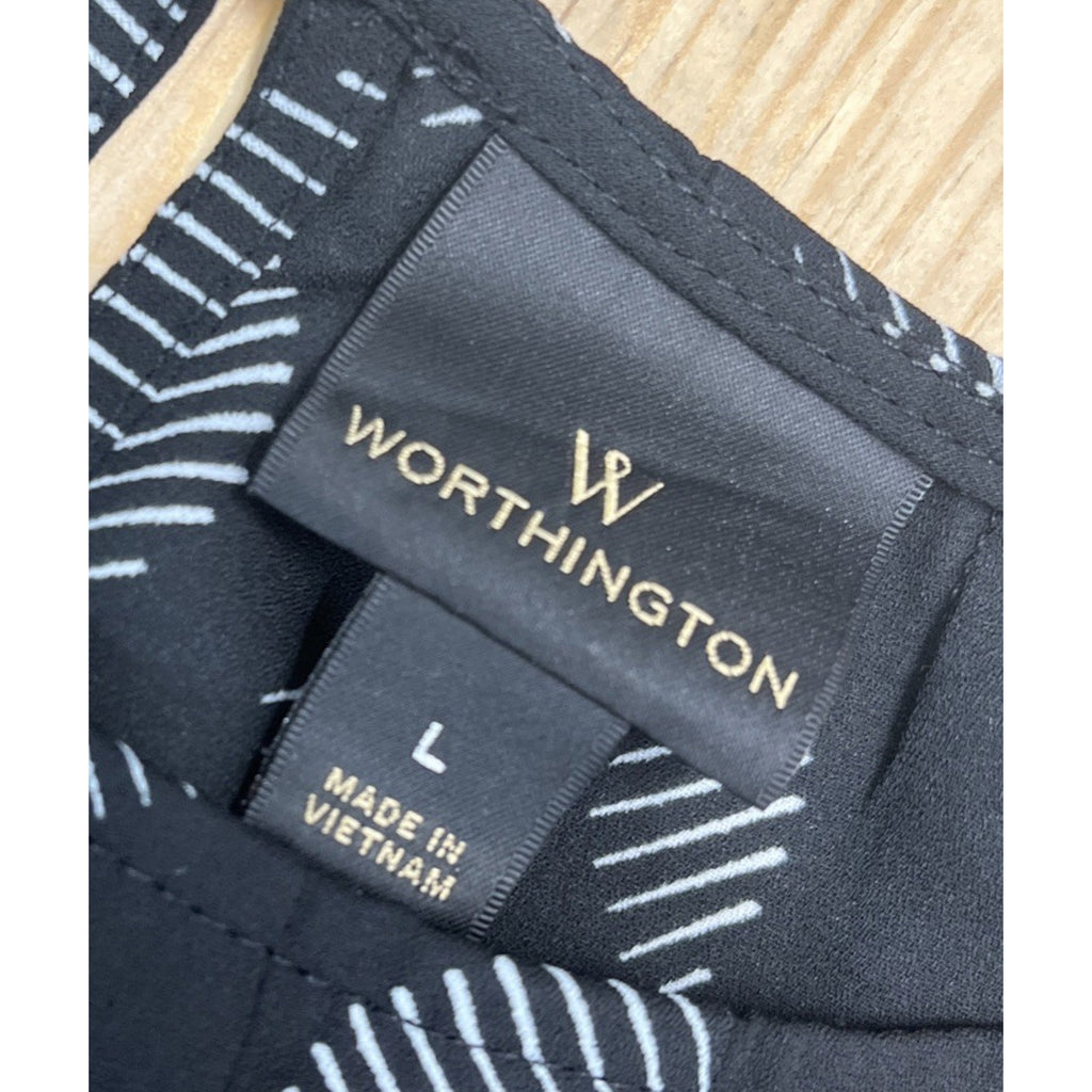 Worthington Pleated Boat Neck Tank Size L Black White Geo