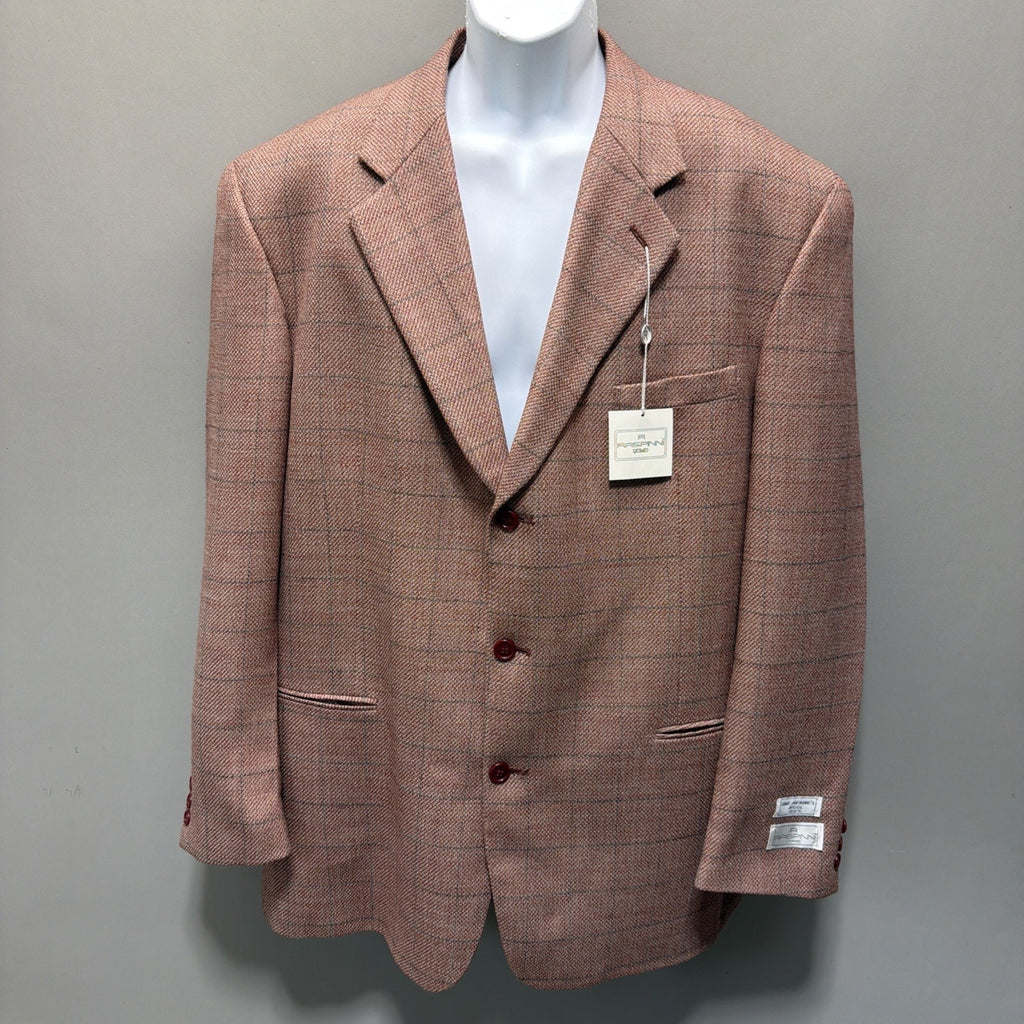 NWT Raspinni Uomo 100% Merino Wool Sport Coat Blazer Mens 44L Pink Windowpane