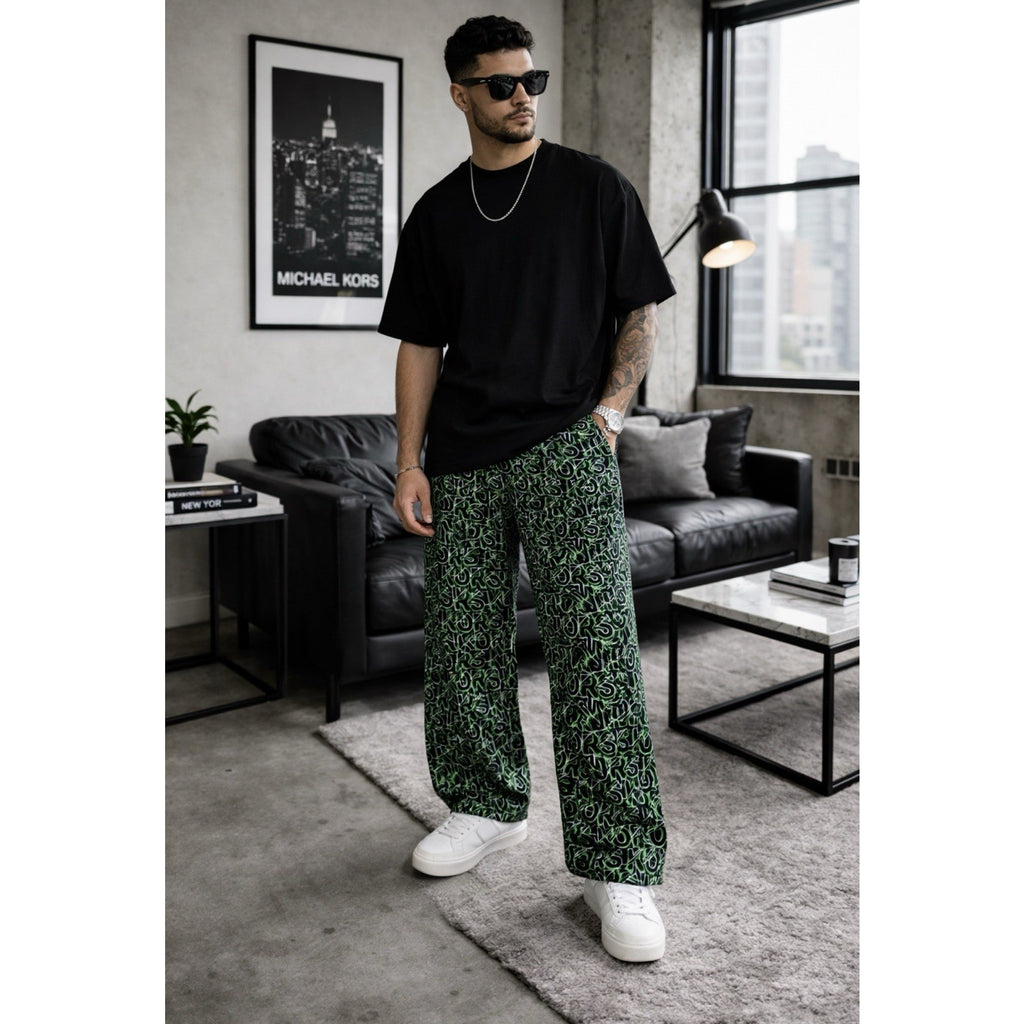 MICHAEL KORS All Over Print Black Green Loungewear Sleep Pants Men's M NWT