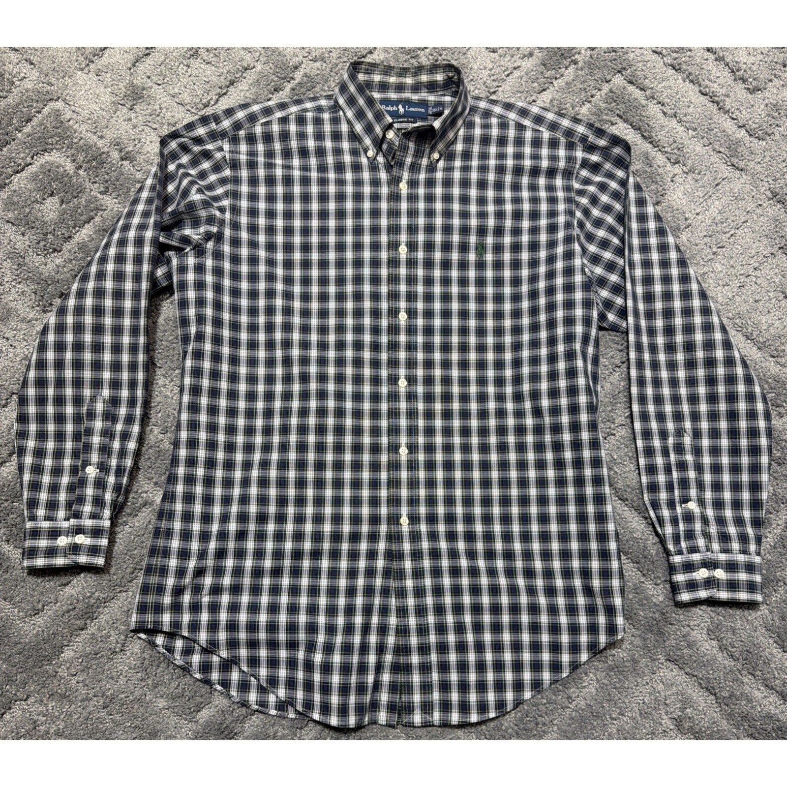 Polo Ralph Lauren Mens Plaid Classic Fit Poplin Shirt Made In Hong Kong M