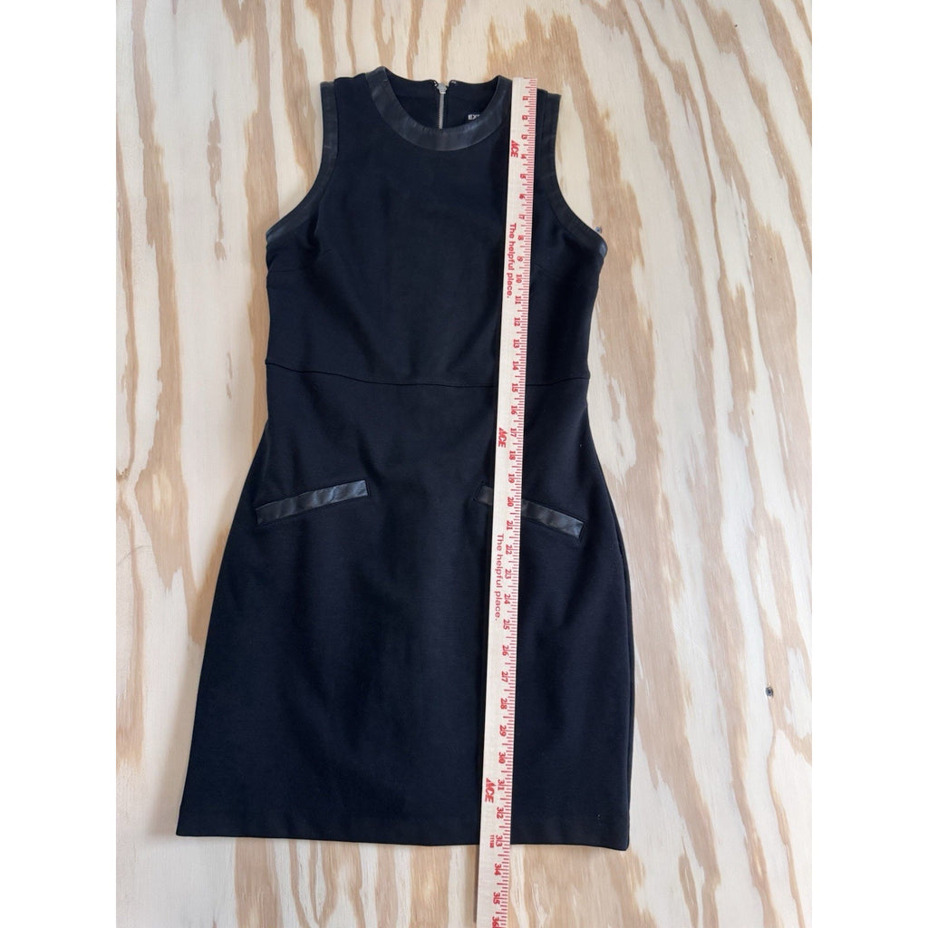 Express Black Sleeveless Sheath Dress Faux Leather Trim Zip Back Womens S