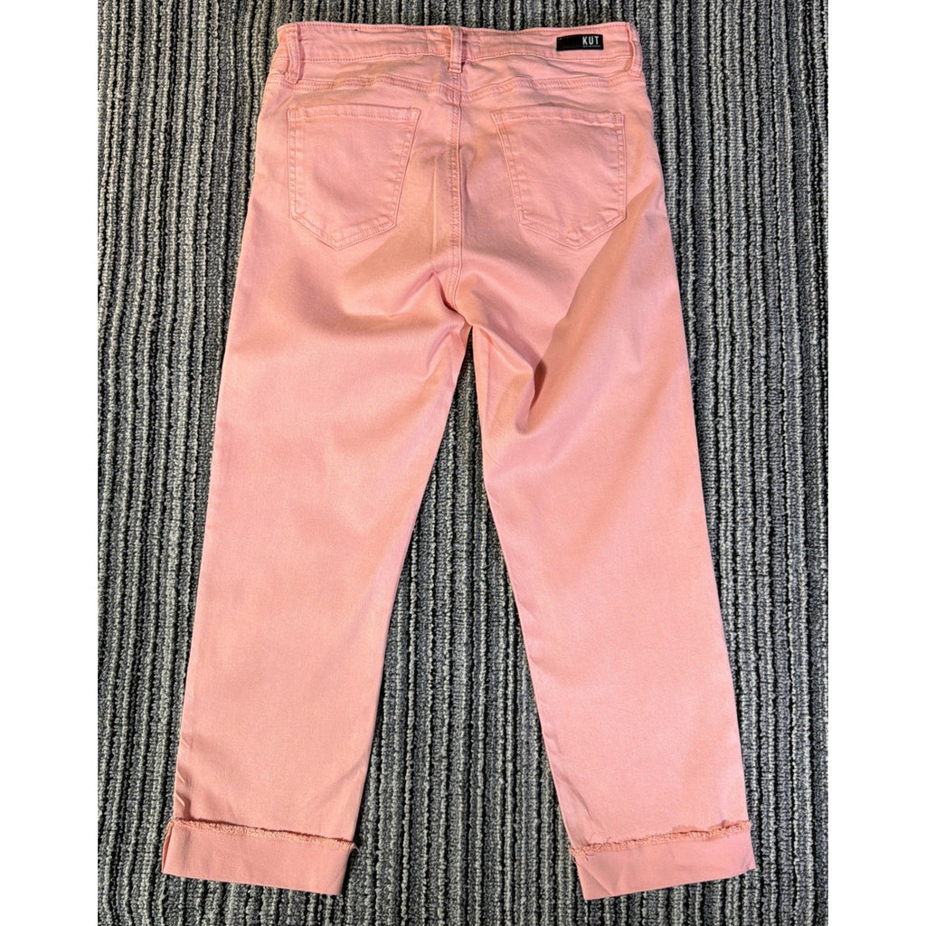 KUT from the Kloth AMY Blush Pink Straight Leg Crop Jeans Cuffed Hem Size 10