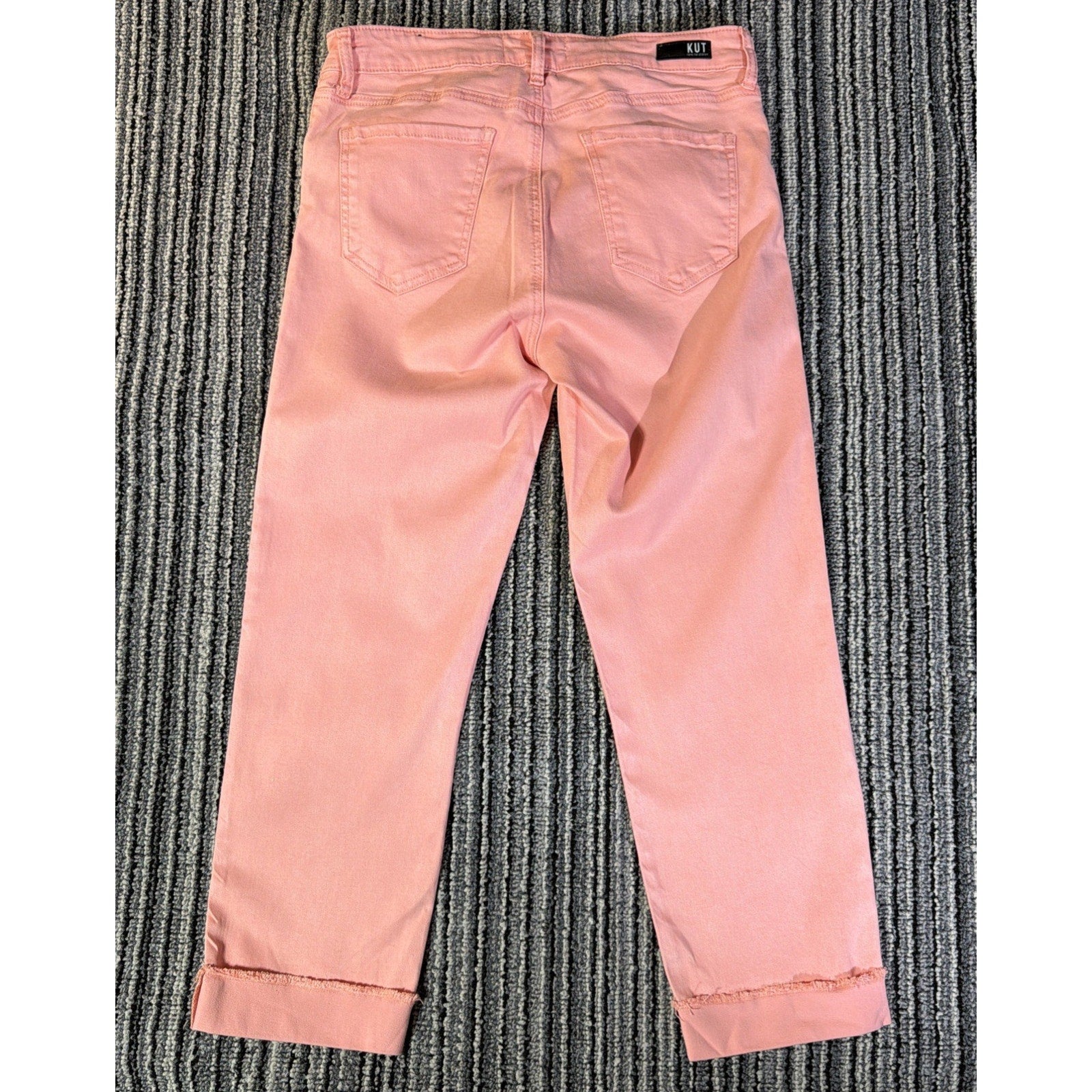 KUT from the Kloth AMY Blush Pink Straight Leg Crop Jeans Cuffed Hem Size 10