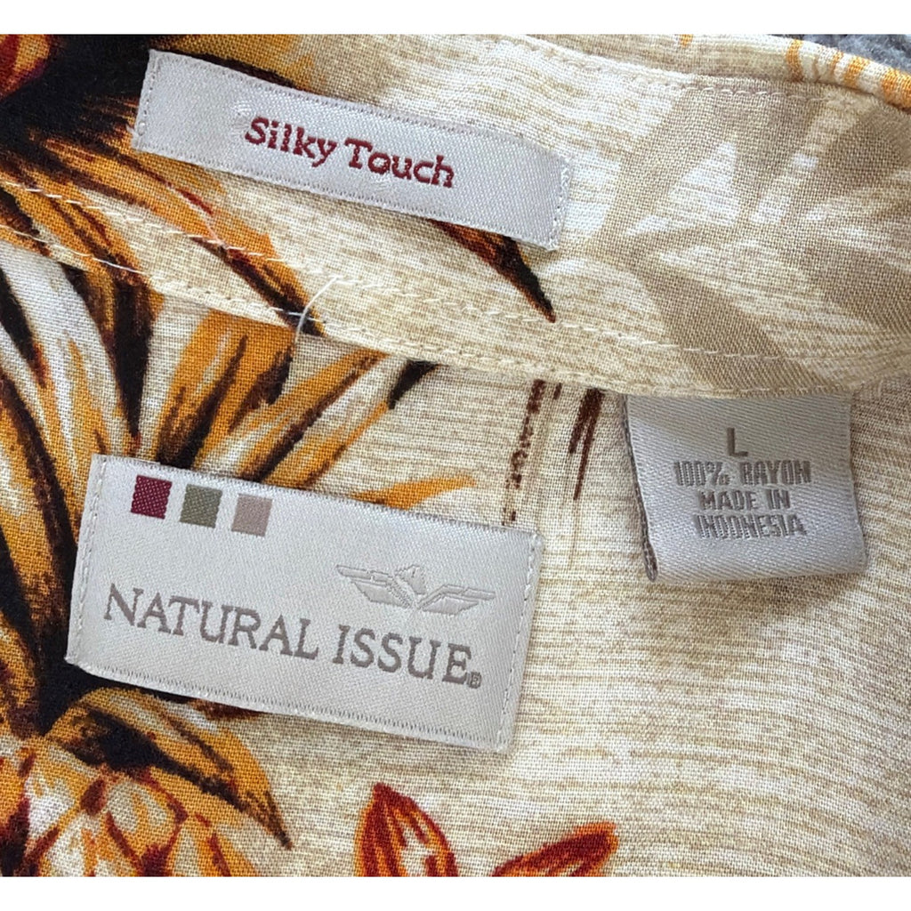 Pineapple Natural Issue Silky Touch Shirt Men L Tan & Brown 100% Rayon Coastal