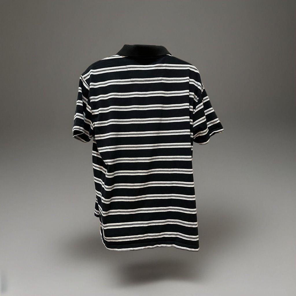 St Johns Bay Black Stripe Performance Polo Men's Size X-Large Preppy Cotton
