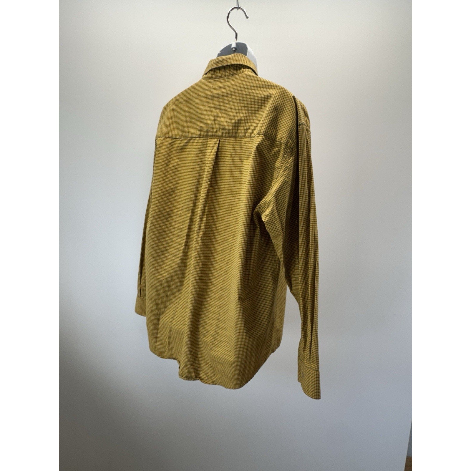 HAGGAR FOREVERNEW Men's Long Sleeve Shirt XL Gold Blue Plaid