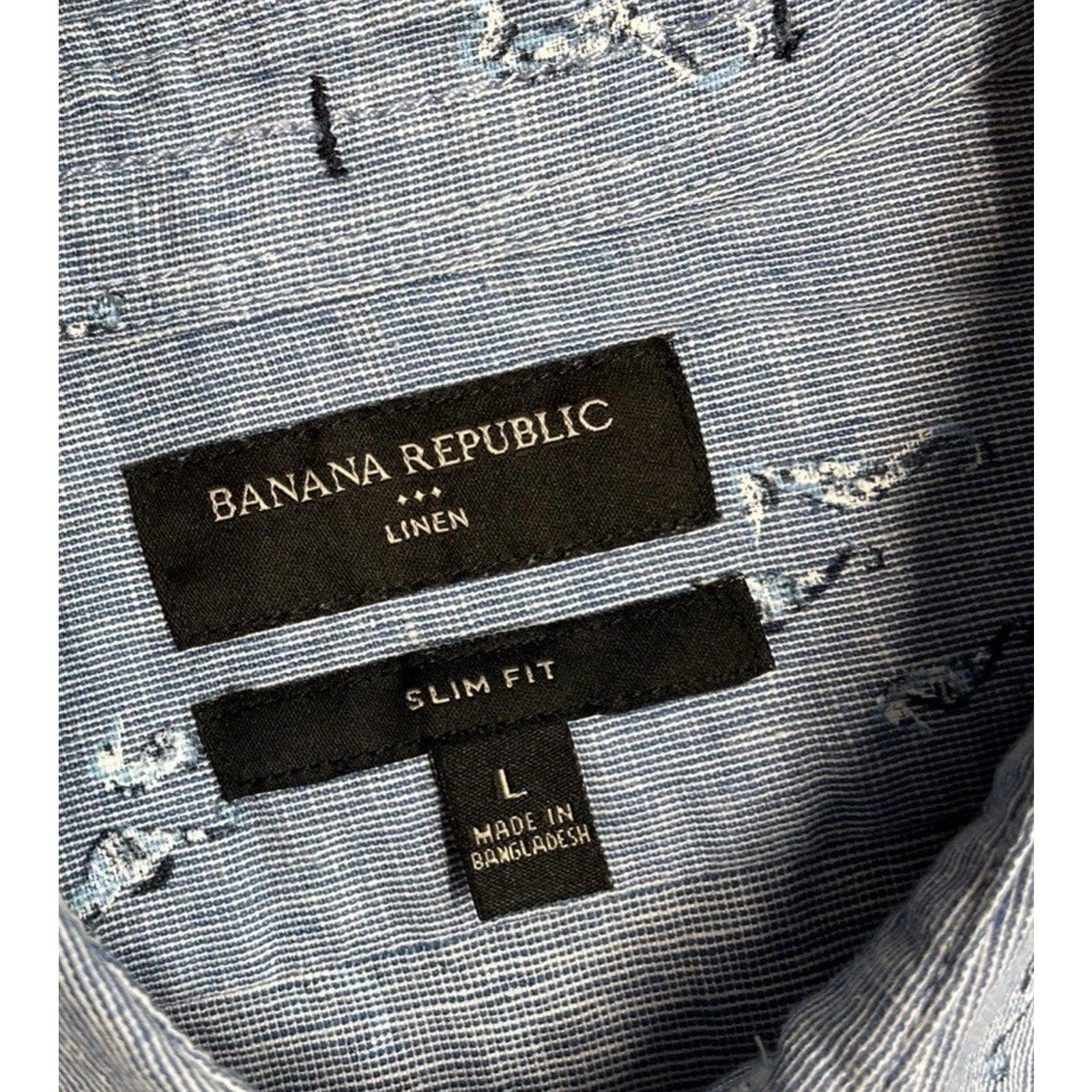 Banana Republic Shirt Mens L Linen Embroidered Seahorses Print Slim Fit