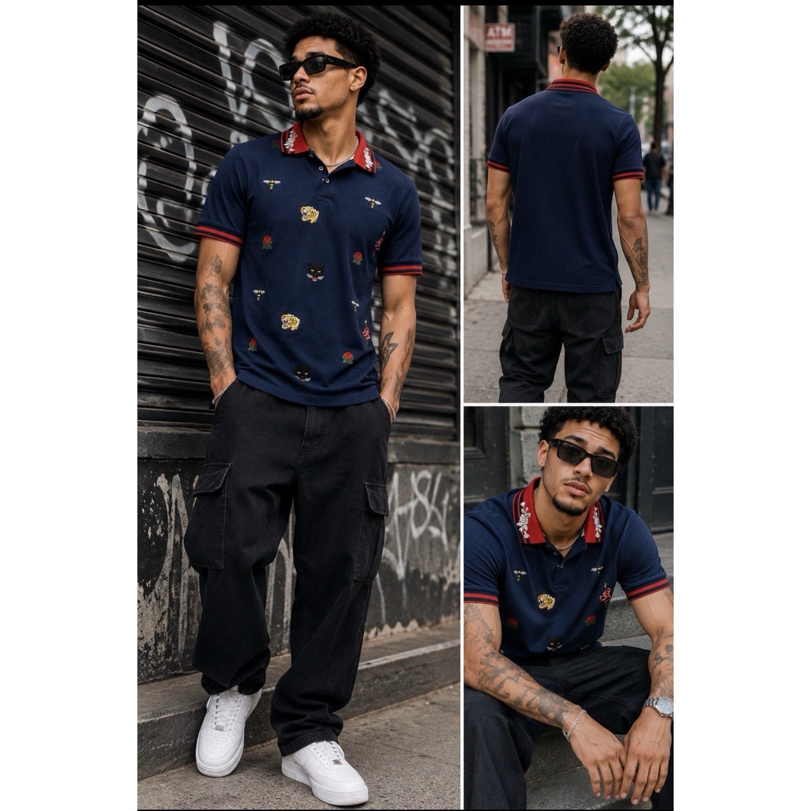 RS1NE Men's Embroidered Blue Short Sleeve Polo Shirt Sz 2XL Streetwear