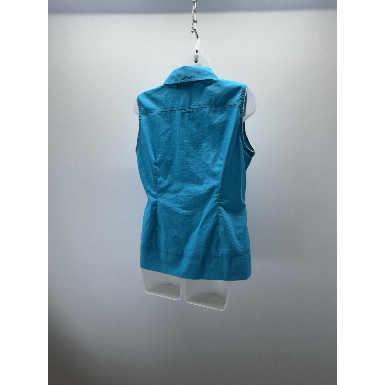 Cato Women's Blue Cotton Blend Tank Top White Satin Trim Medium Belted