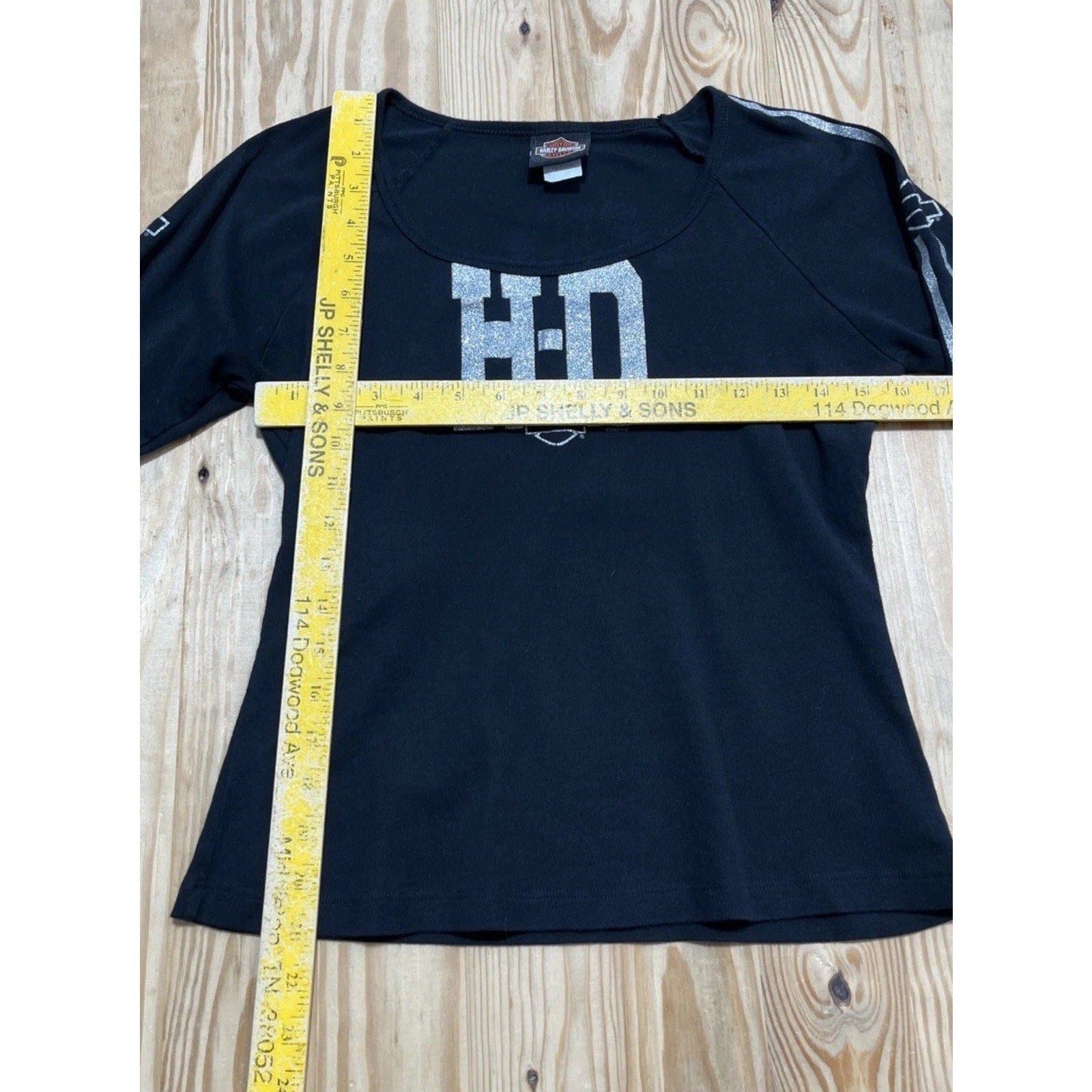 Vtg HARLEY DAVIDSON Top Size M Black Silver Metallic St Charles MO 2005 Made USA