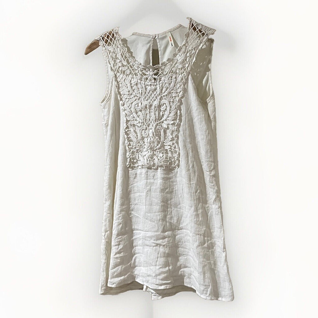 Orange Creek Ivory Sheer Lace Top Sleeveless Tunic Blouse Size Small Laced
