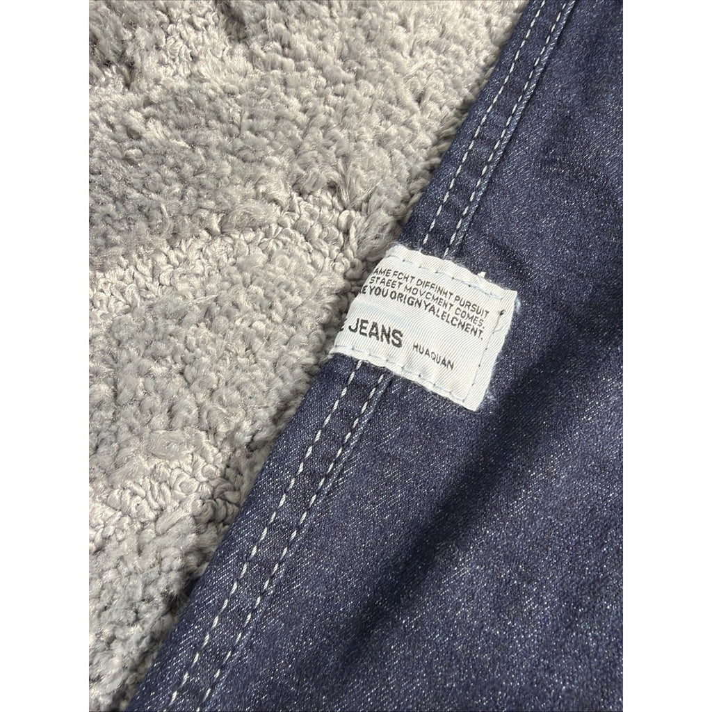 Men Loose Hip Hop Jeans Elastic Waist Straight Denim Pants Drawstring Blue 32