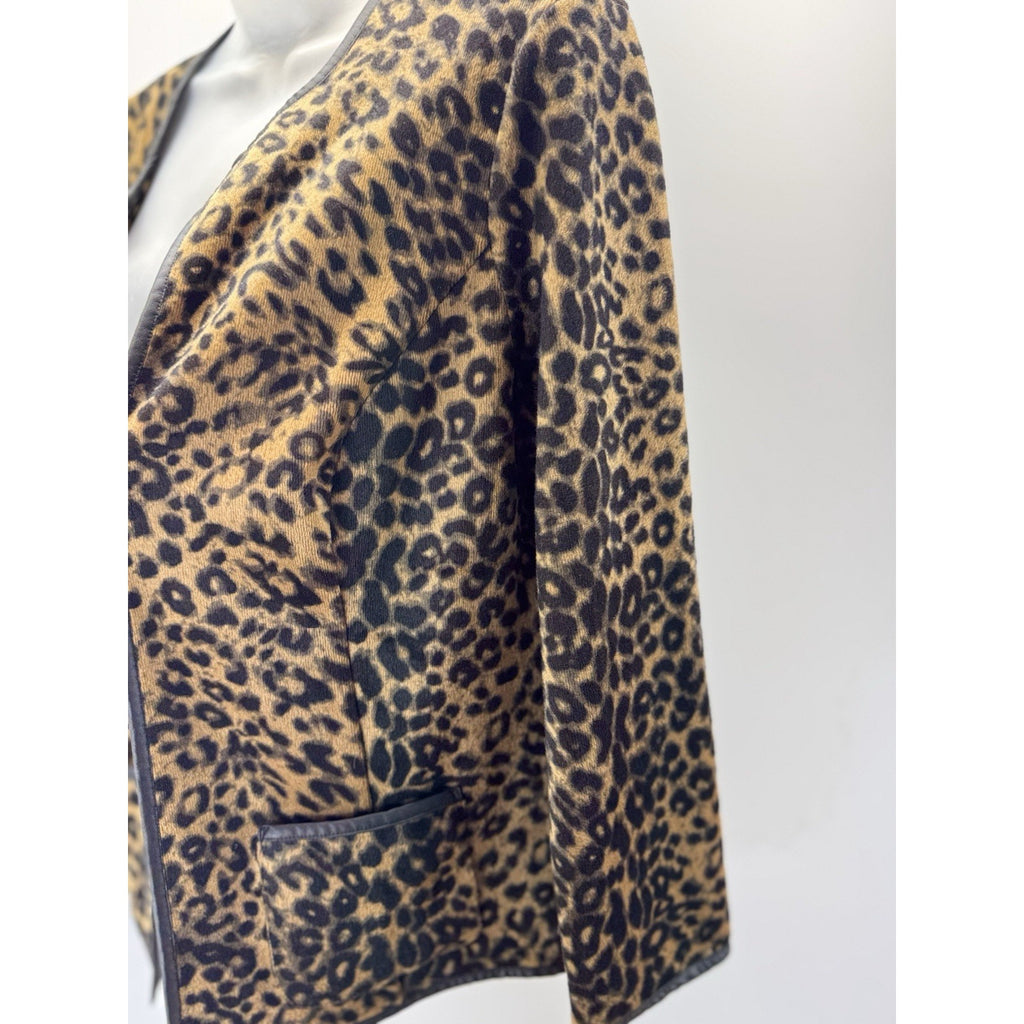 Chico's Leopard Faux Fur Faux Leather Trim Women’s Size 1 Medium