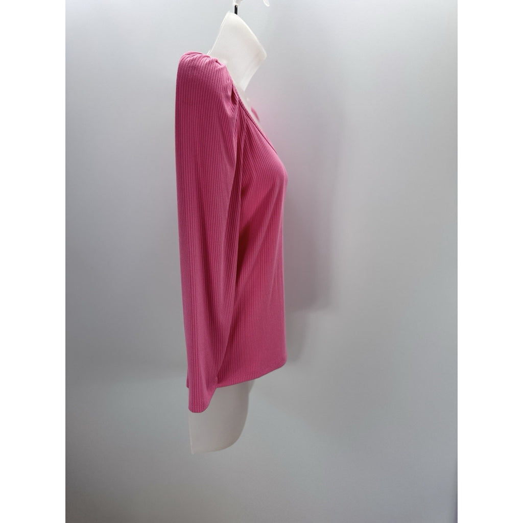 Ann Taylor Women’s Top Small Pink Long Sleeve Ruffled Shoulder