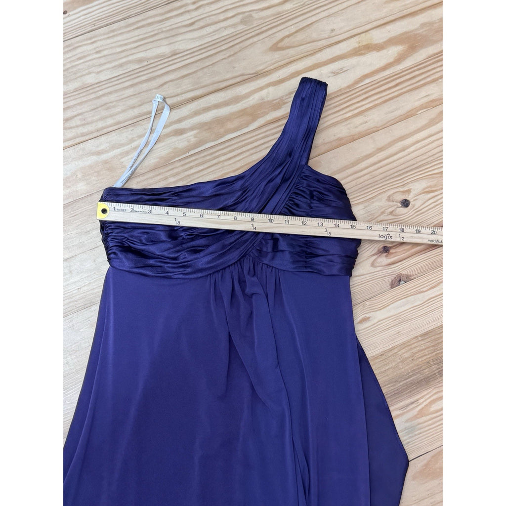 David's Bridal One Shoulder Dress with Cascade Back Lapis Purple Size 10 NWT