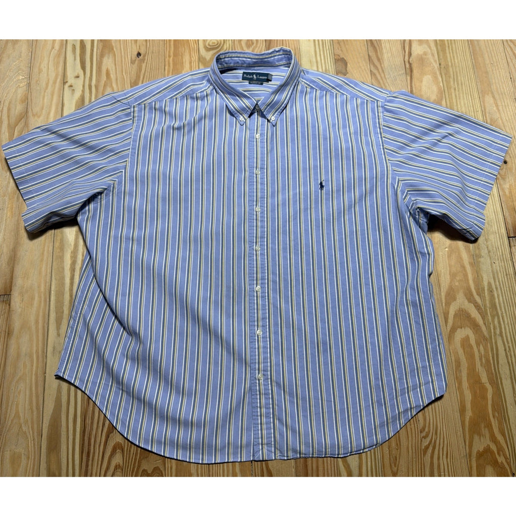 Ralph Lauren Short Sleeve Button Collar Oxford Shirt Blue Stripe Mens Big 4XB