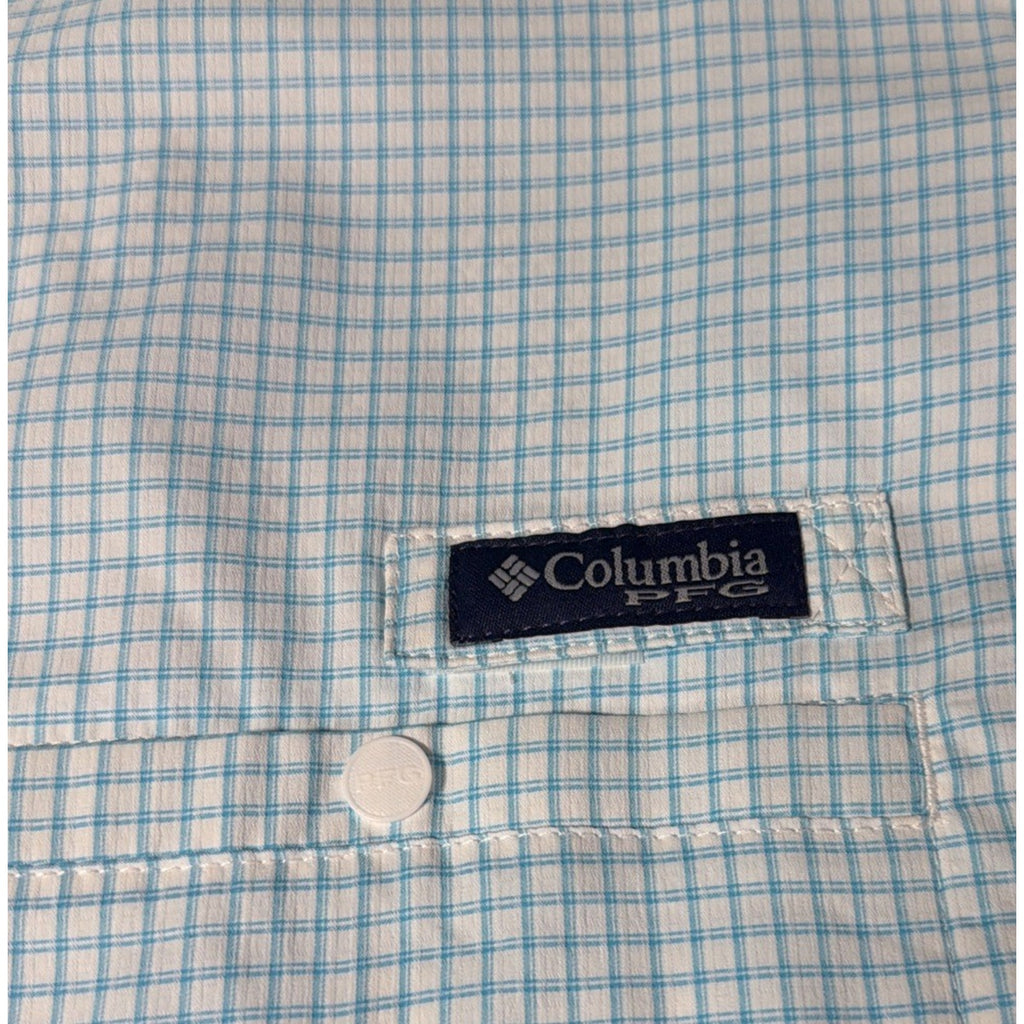 Columbia Mens XL PFG Super Tamiami S. Sleeve White Blue Plaid Button Shirt NWT