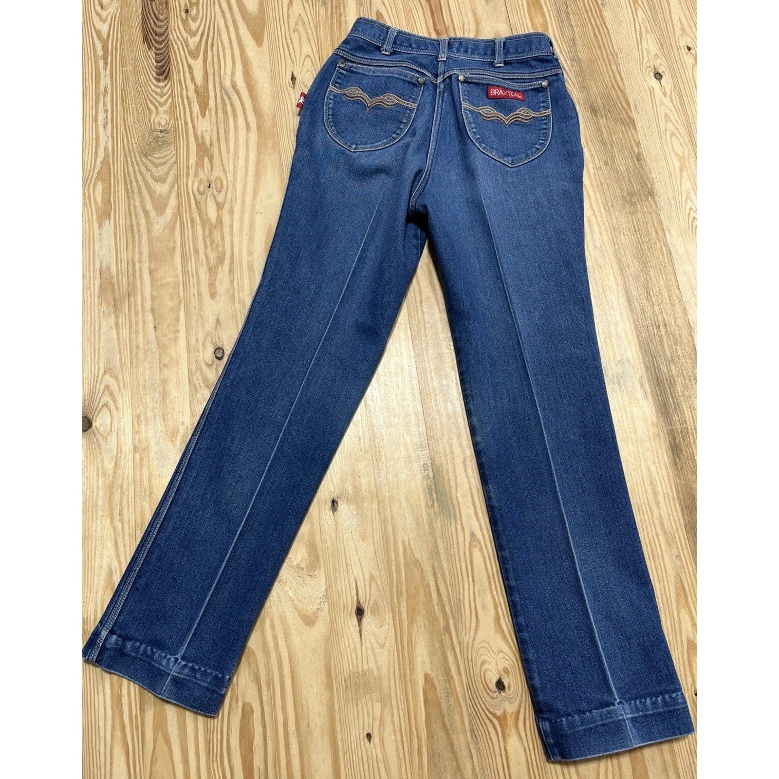 Vintage Braxton Womens Blue High-Waisted Straight-Leg Denim Jeans Size 25x29