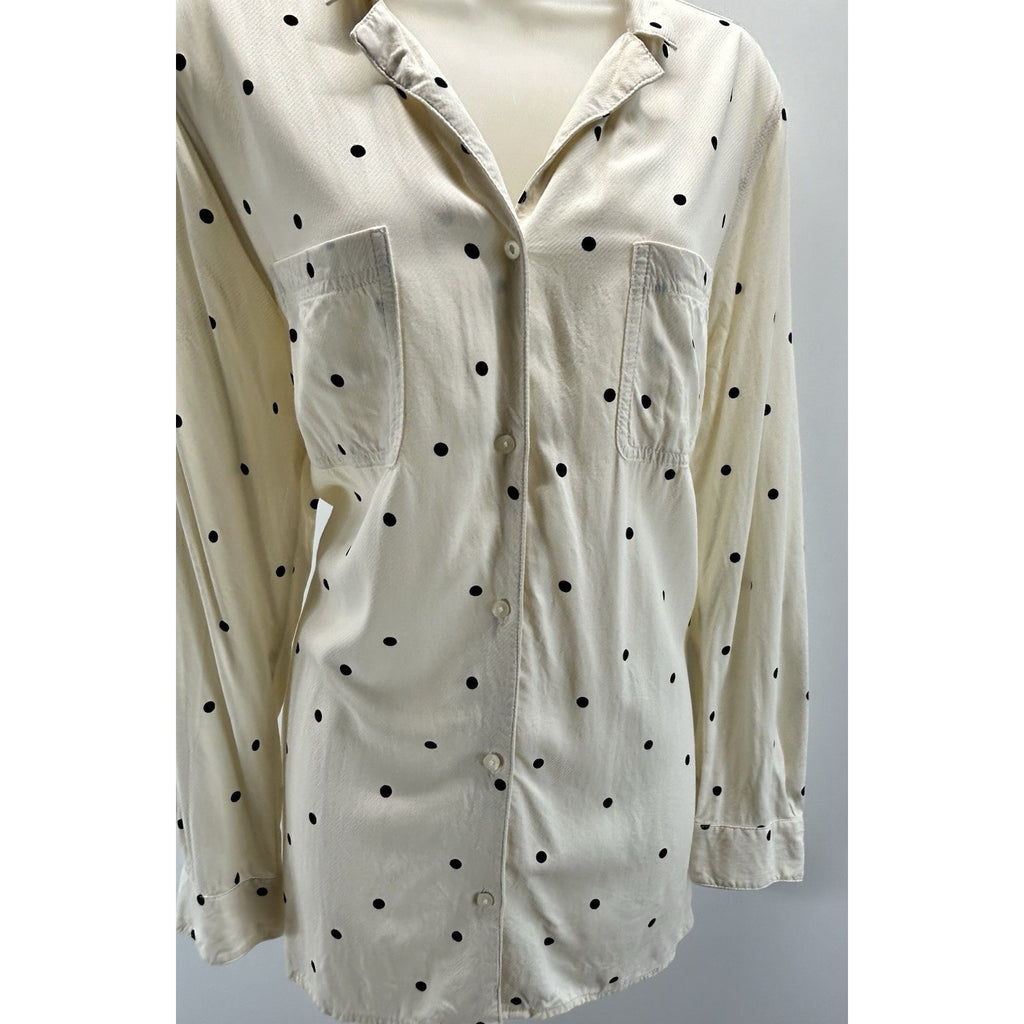 OLD NAVY Women’s Sz L Cream Polka Dot Button Up 2 Pocket Long Sleeve Blouse.