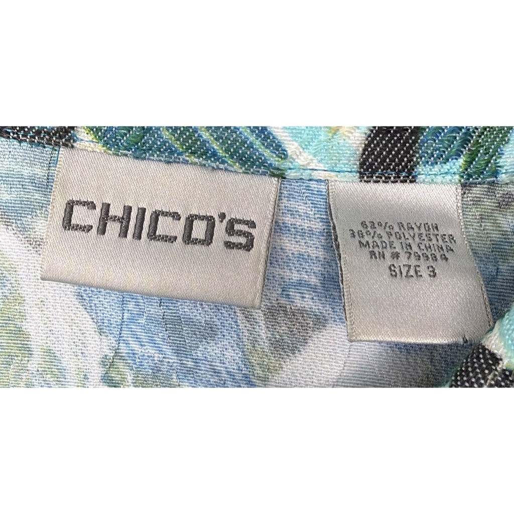 Women’s Chico's Snap Front Jacket Tropical Print Size 3 XL Blues & Greens