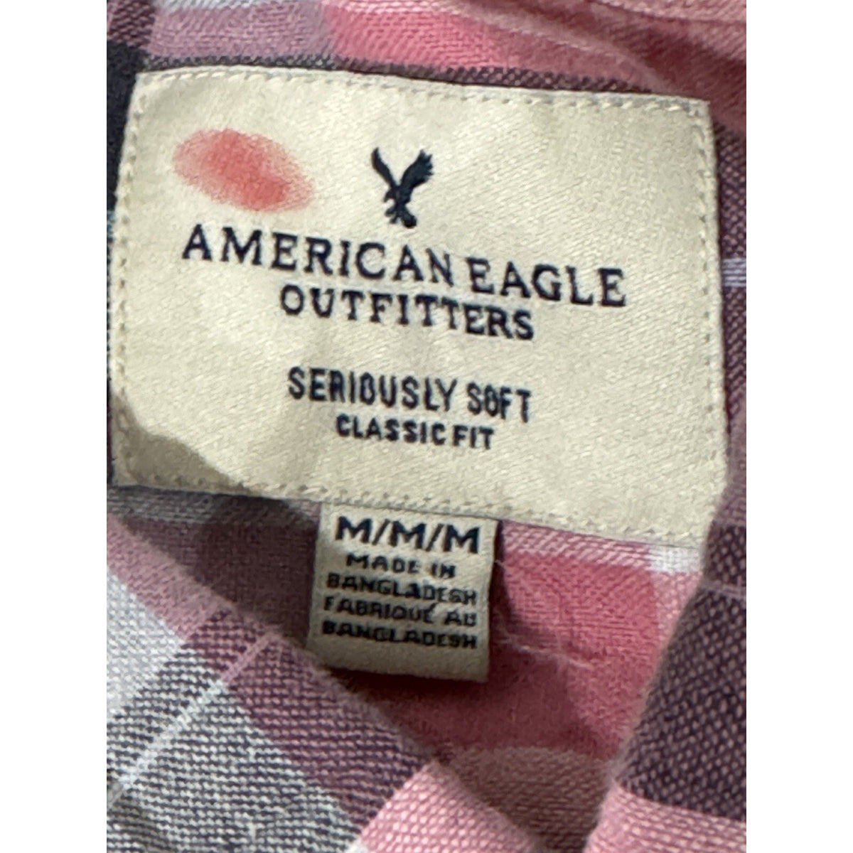 American Eagle Seriously Soft Pink Check Button Down Flannel Size Medium