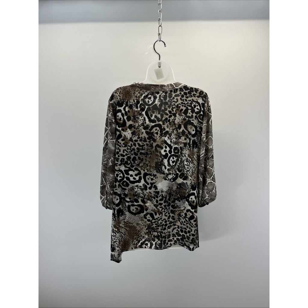 Kim Rogers Animal Print career Tunic blouse Size Medium Polyester