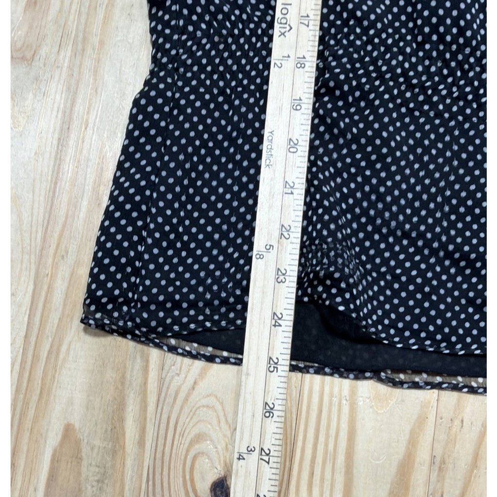 Richard Malcolm Silk Blouse Black White Dotted Lined Blouse Top Size Large