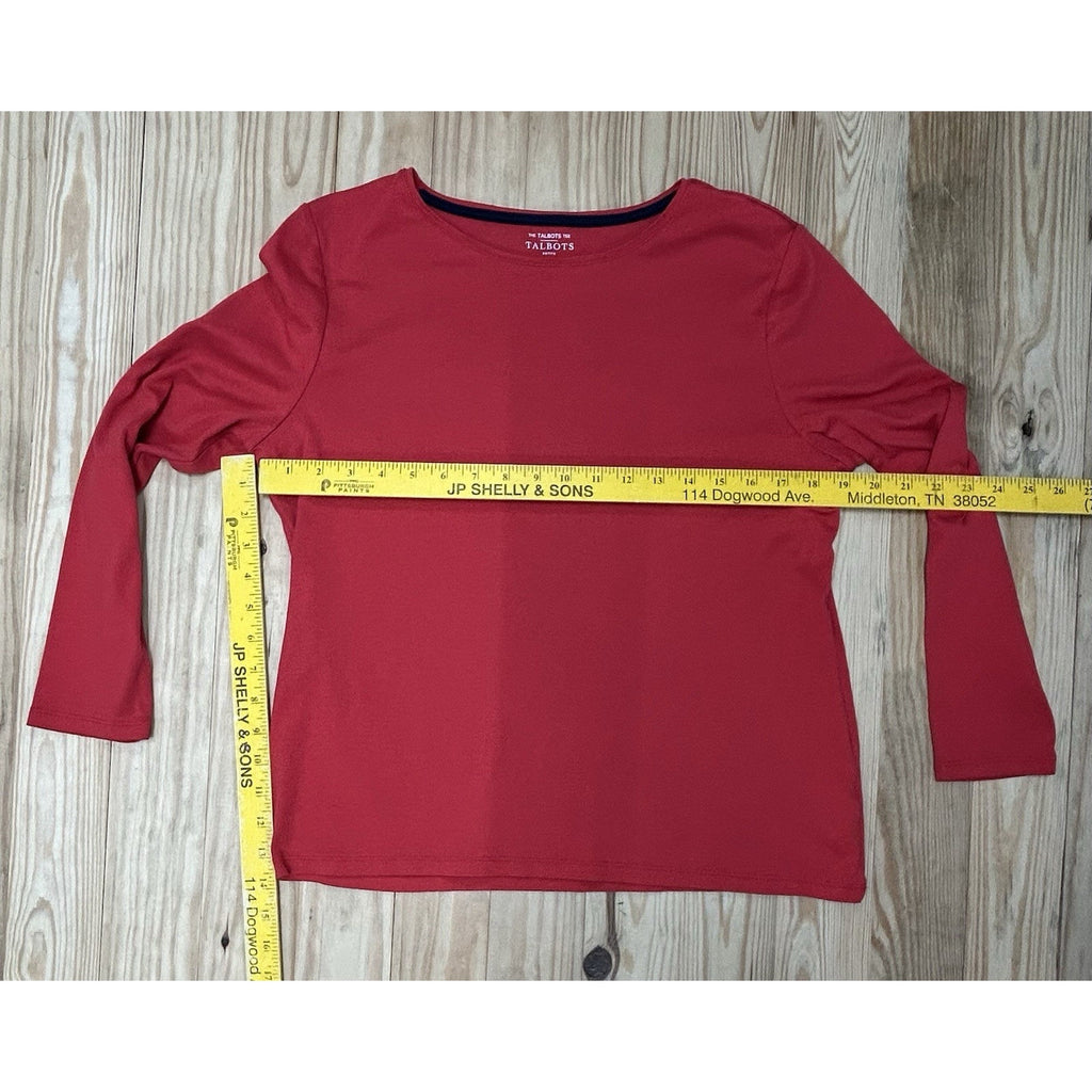 Women's Red Talbots Long-sleeved 100% Pima Cotton Tee EX-LARGE PETITE.