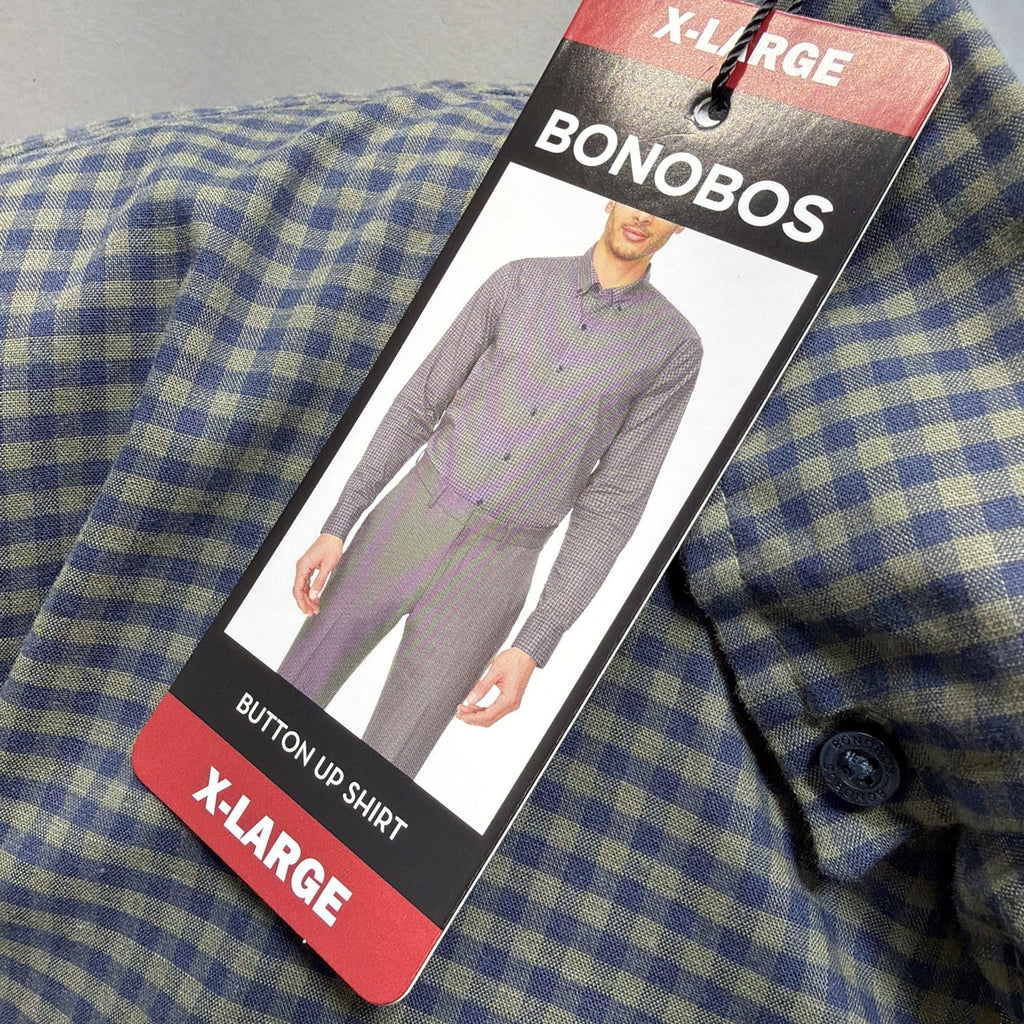 NWT Bonobos Button Up Shirt Mens XL Green Check Plaid Stretch Long Sleeve Slim