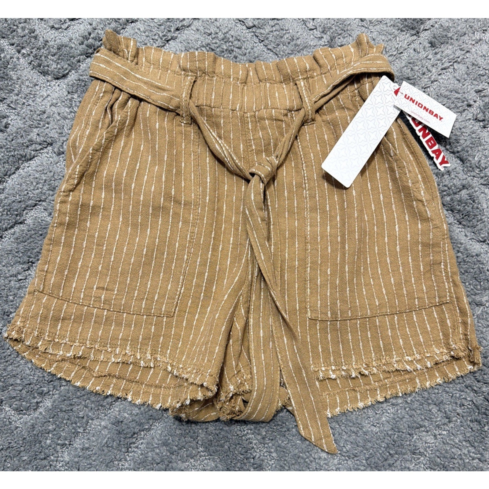 Union Bay Belted Linen Blend High Rise Shorts L New With Tags