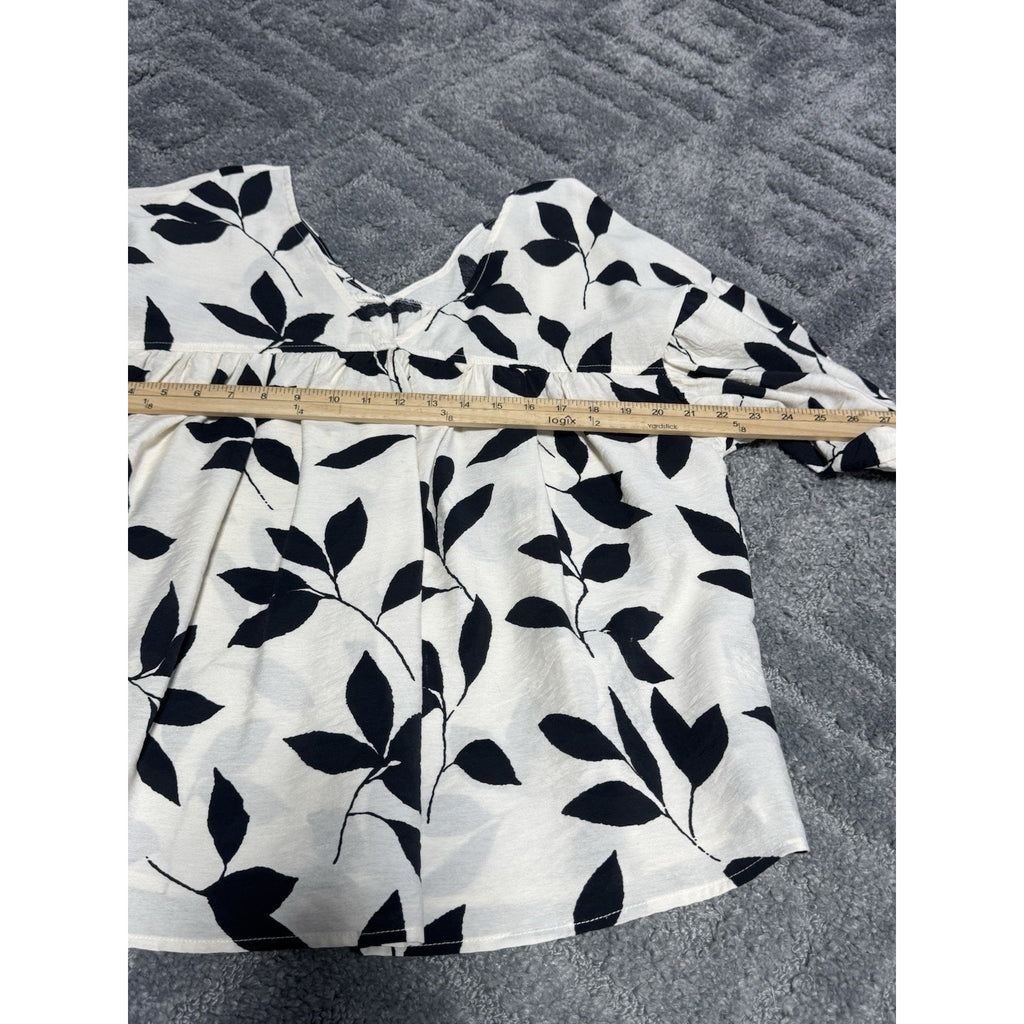 Ces Femme Abigail Top White With Black Floral Design No Tag Long Sleeve 2X