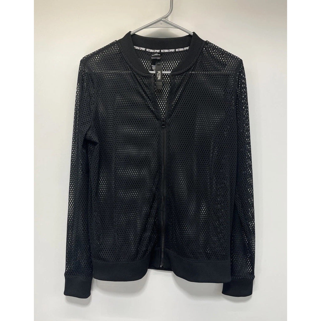 Victoria’s Secret Victoria Sport Mesh Jacket Full Zip Black Gym bomber Sz-S NWT