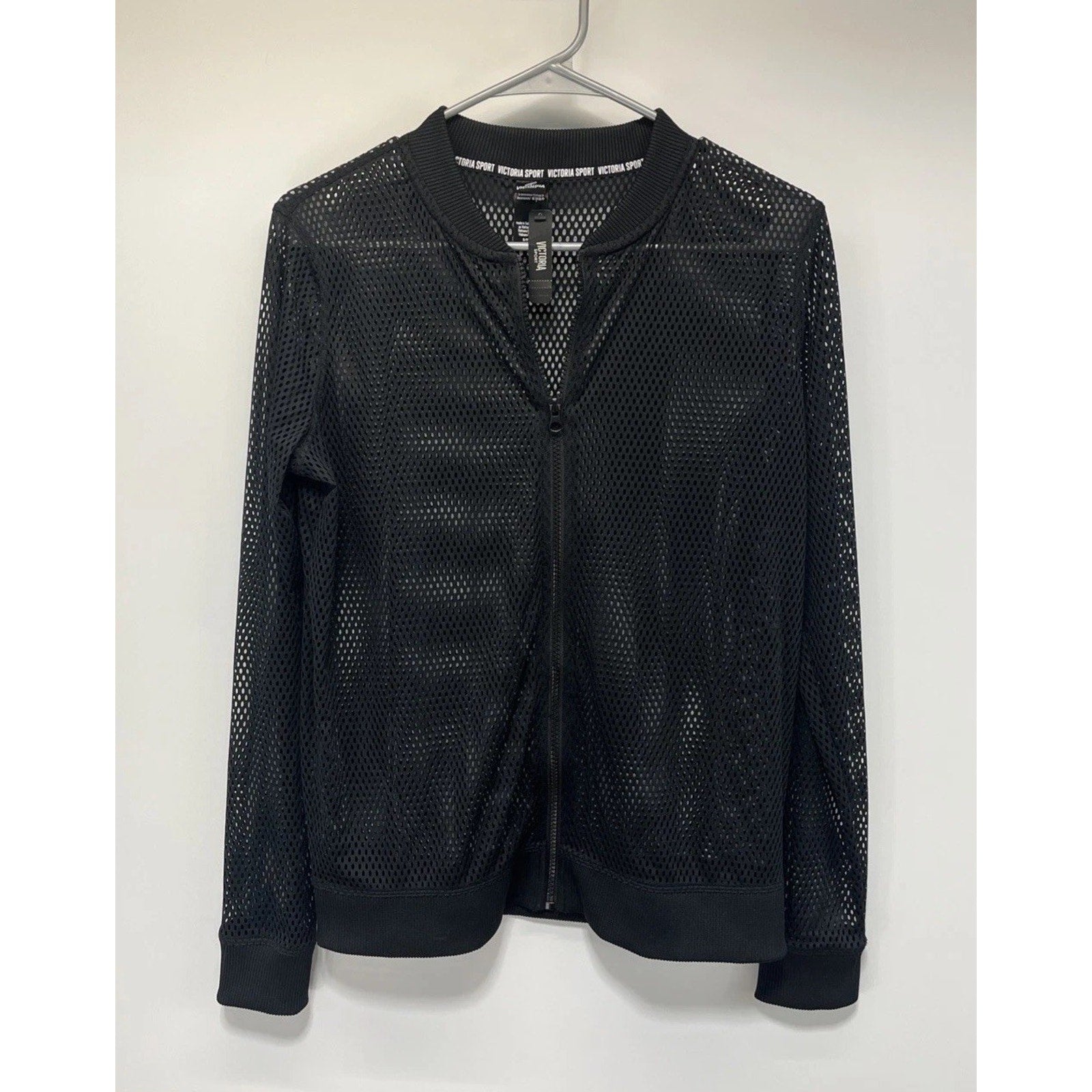 Victoria’s Secret Victoria Sport Mesh Jacket Full Zip Black Gym bomber Sz-S NWT