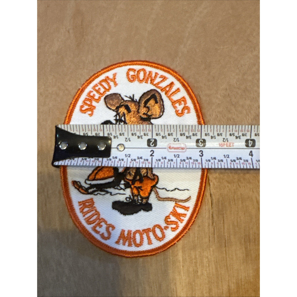 Vintage 1970s Speedy Gonzales Rides Moto-Ski Snowmobile Patch Sew On MINT