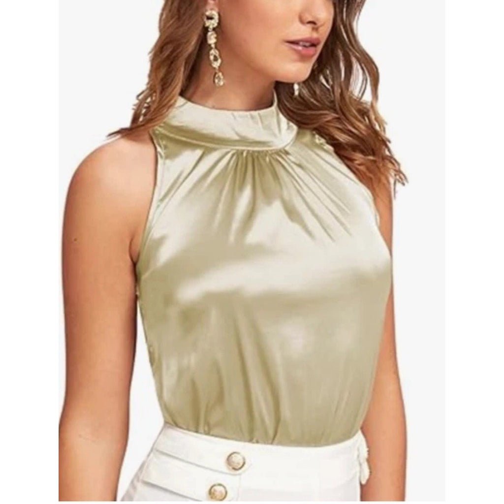 NEW Milumia Elegant Keyhole Sleeveless Satin Halter Tank Blouse Size Small