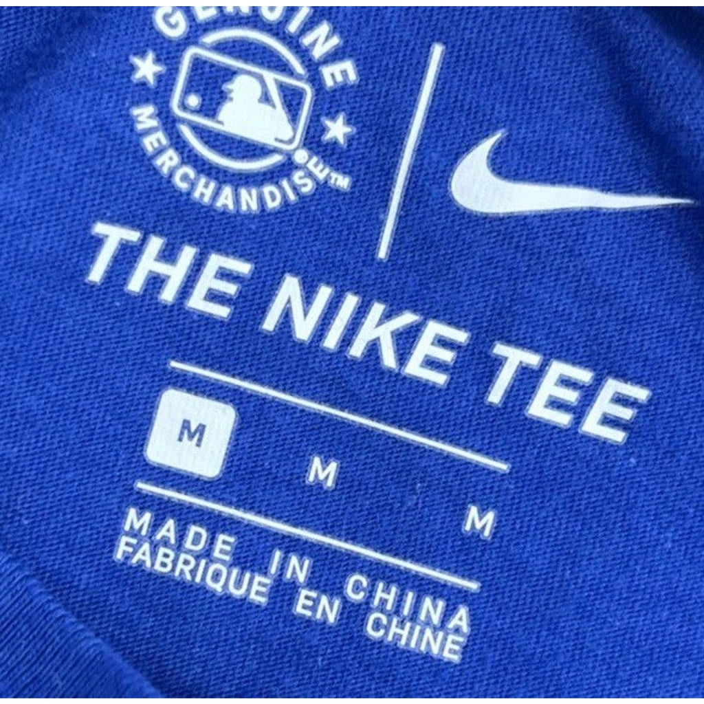 Chicago Cubs Nike Tee Women Size M Blue Short Sleeve Center Swoosh Curve Hem
