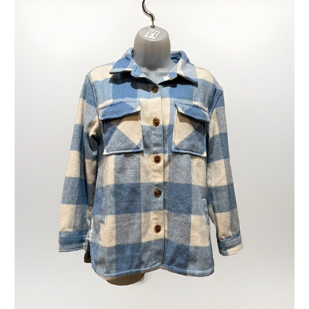 Members Mark Girls Blue Plaid Shacket Pockets Relaxed Fit Sz XL 14-16