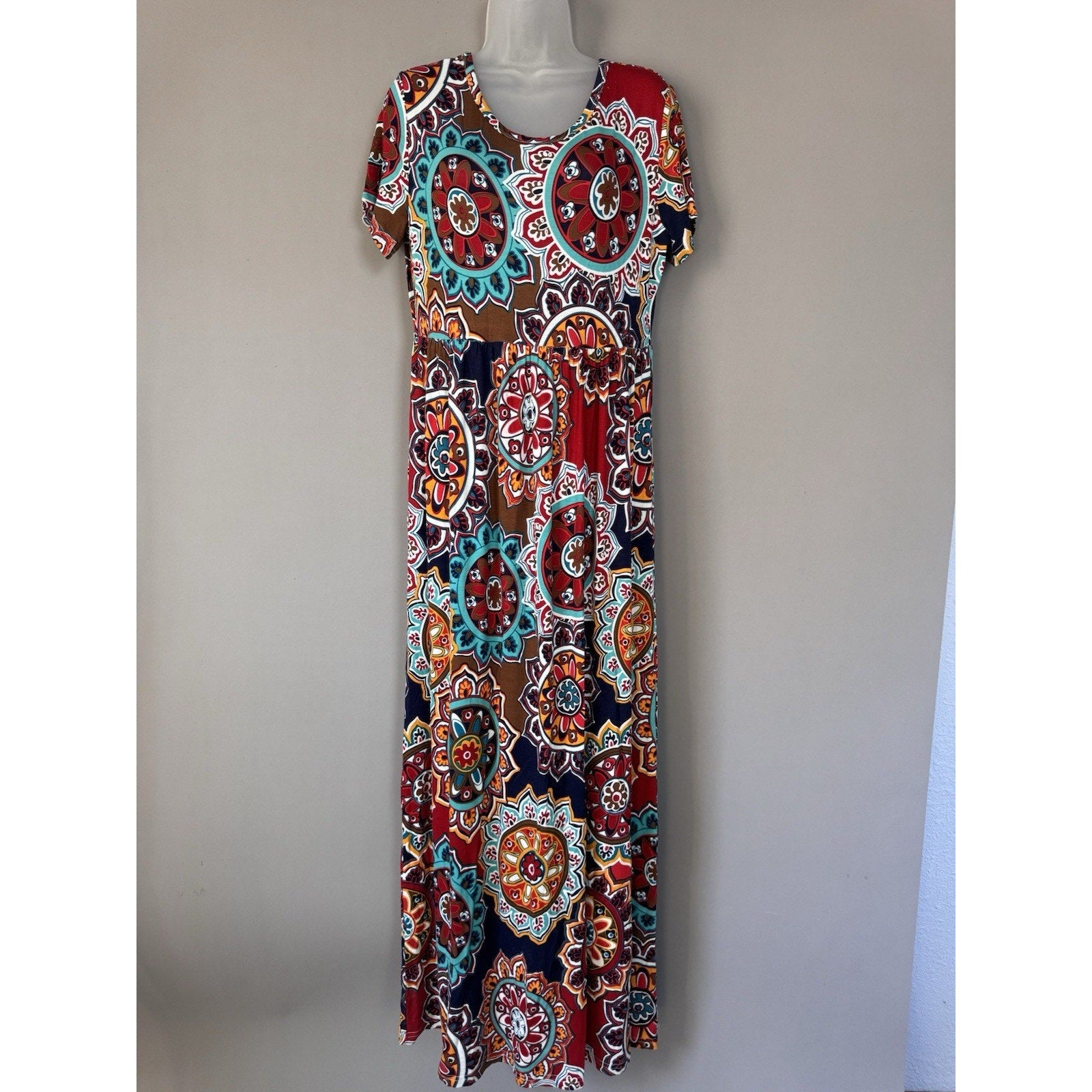 Vishow Maxi Dress Kaleidoscope Design Coral Navy Orange Women’s New Size XL