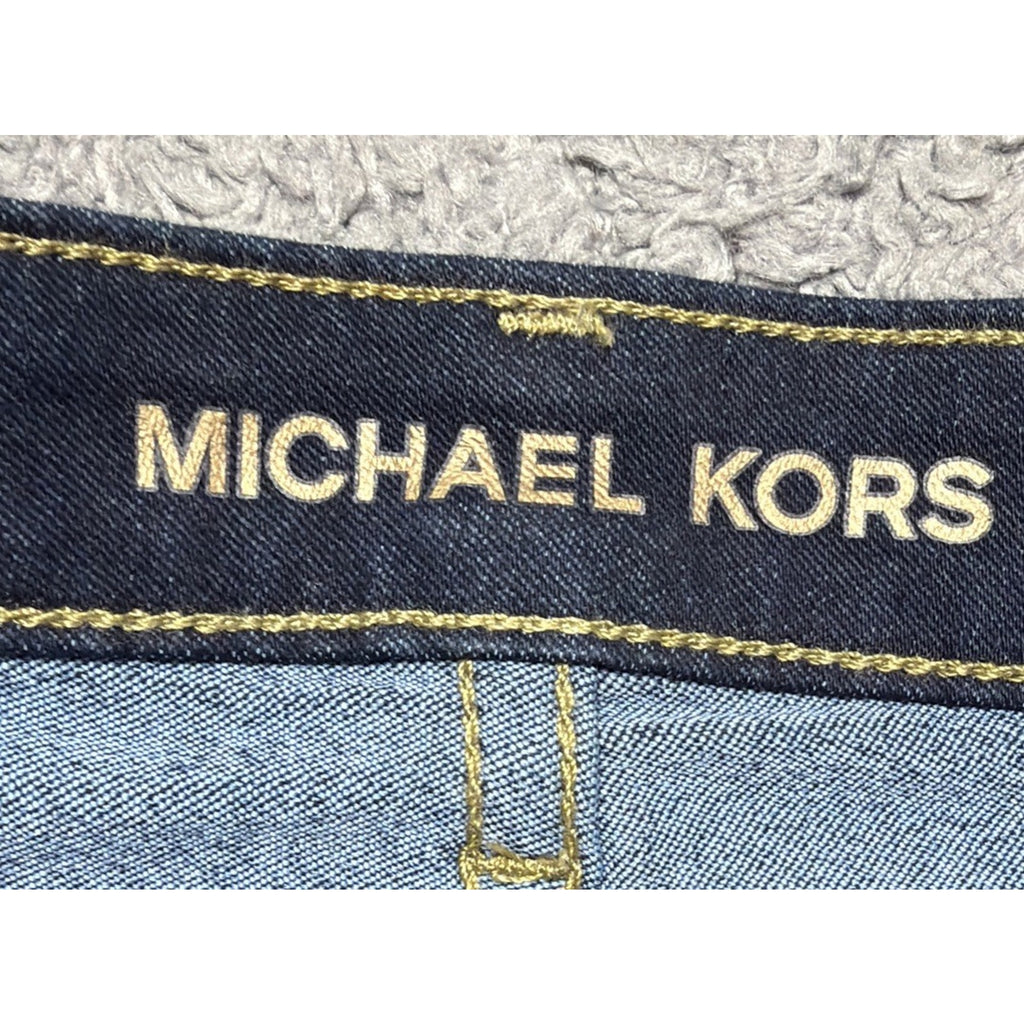 MK Michael Kors Izzy Skinny ANKLE Dark Rinse Logo Jeans Select Size 10 32x29