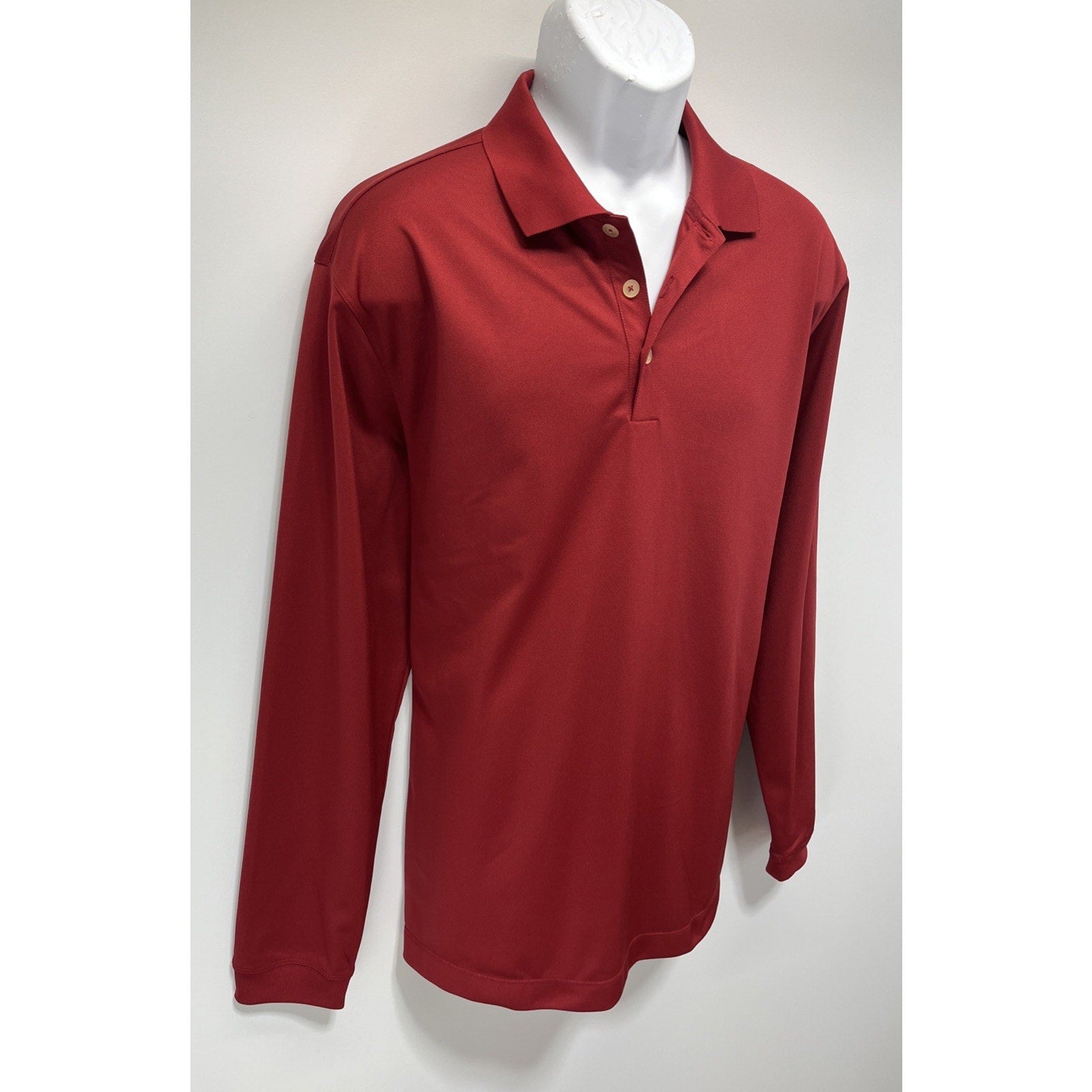 Nike Golf Polo Shirt Men L Burgundy Dri Fit Lg Sleeve Athleisure Outdoor