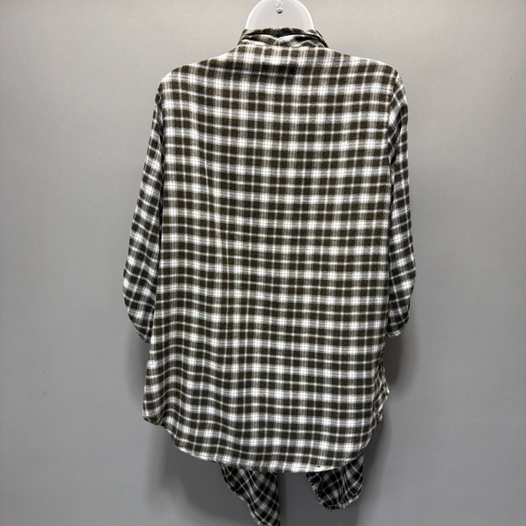 Knox Rose Size Medium Plaid Shawl Cardigan Fringe Bottom Jacket 3/4 Sleeves NWT