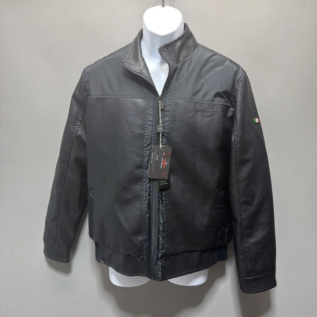 AC Luxury Collection Jacket Women Med Black Faux Leather Full Zip Made In Italy