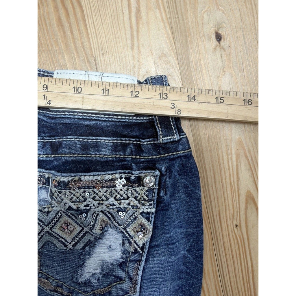 Miss Me Jeans Women's 26 Raw Hem Capri Mid-Rise Blue Stretch Denim